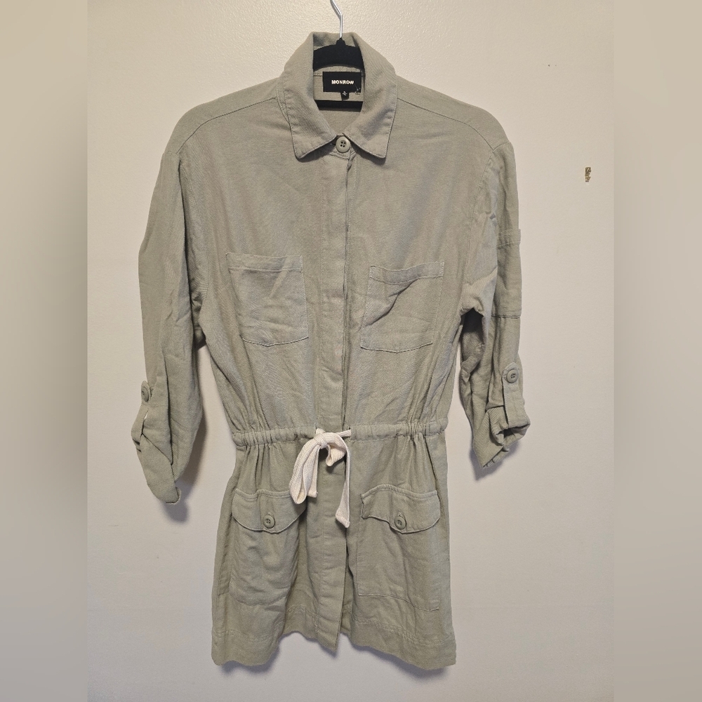 Monrow Twill Pocket Dress Light Olive Green - Picture 6 of 12